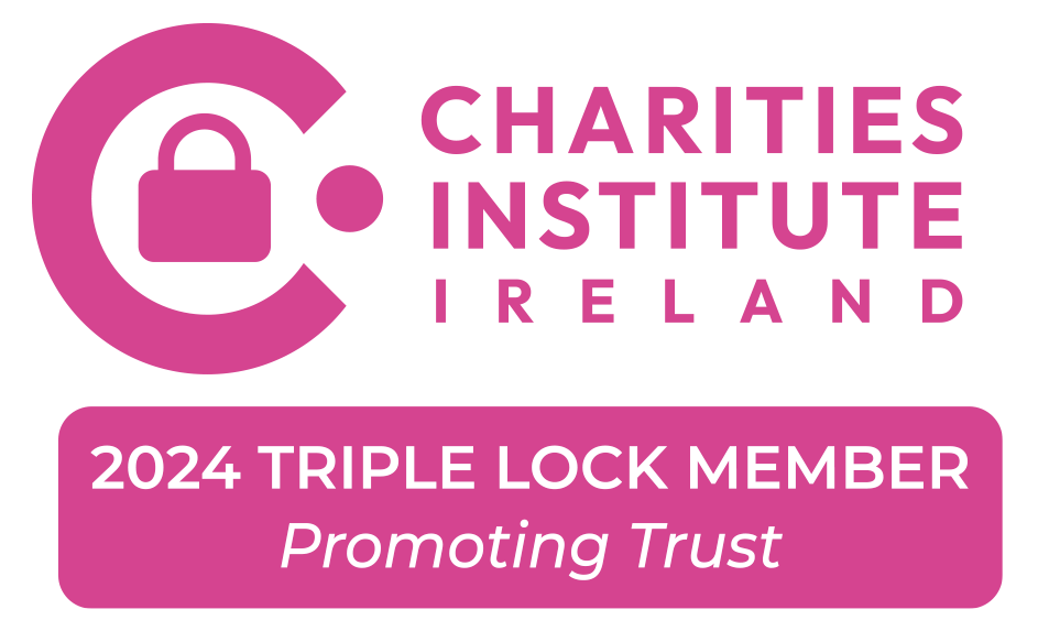 The logo for Charities Institute Ireland, with a pink padlock symbol in a stylised letter C, above the text "2024 Triple Lock Member, Promoting Trust". Sightsavers is a triple lock member of the Charities Institute Ireland. This reflects our commitment to maintaining and promoting trust in the charity sector.